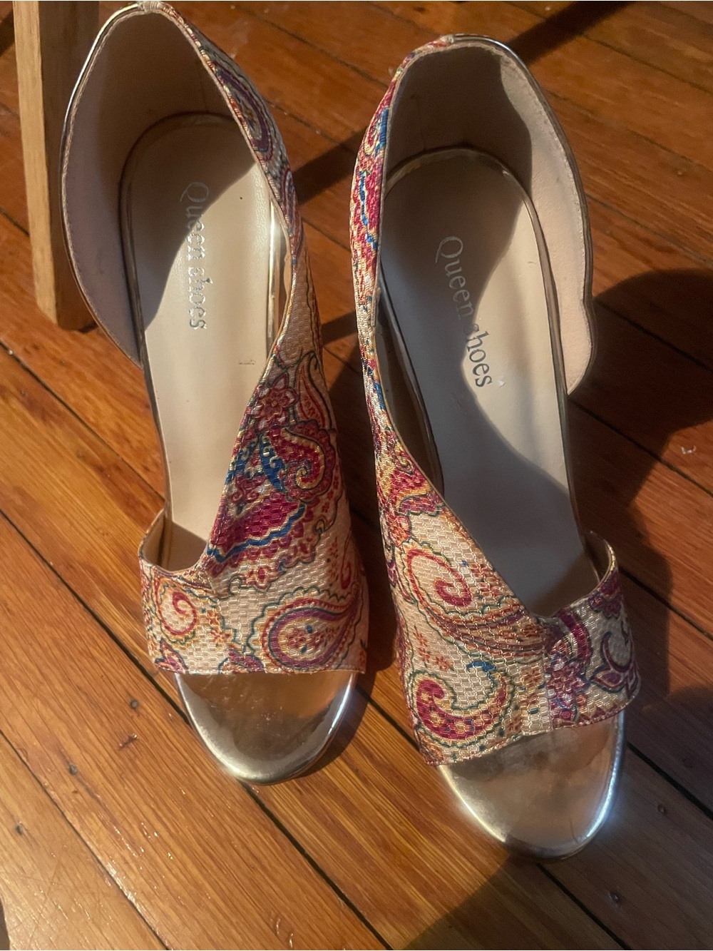 Multicolor Paisley Open-Toe Heels